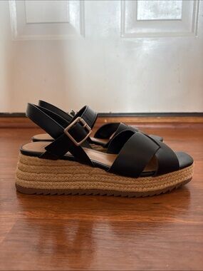 Black Espadrille Platform Wedge Sandals